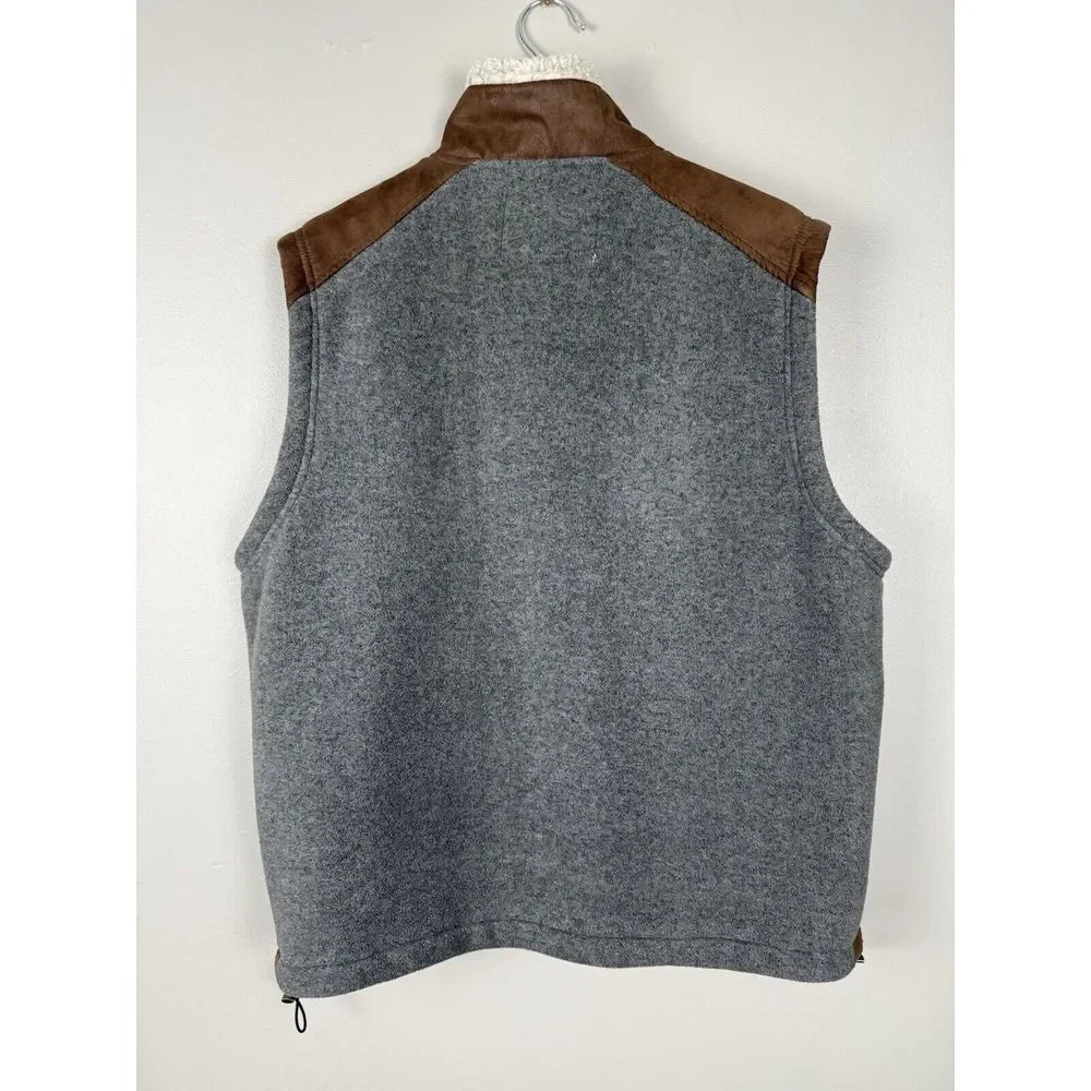 Orvis Men's Fleece Vest Gray Zip Faux Sherpa Collar Size Large Gorpcore Outwear‎